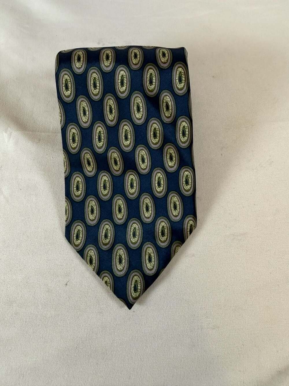Hardy Amies London Blue Green Geometric Silk Necktie Old Money Preppy Grandpacor
